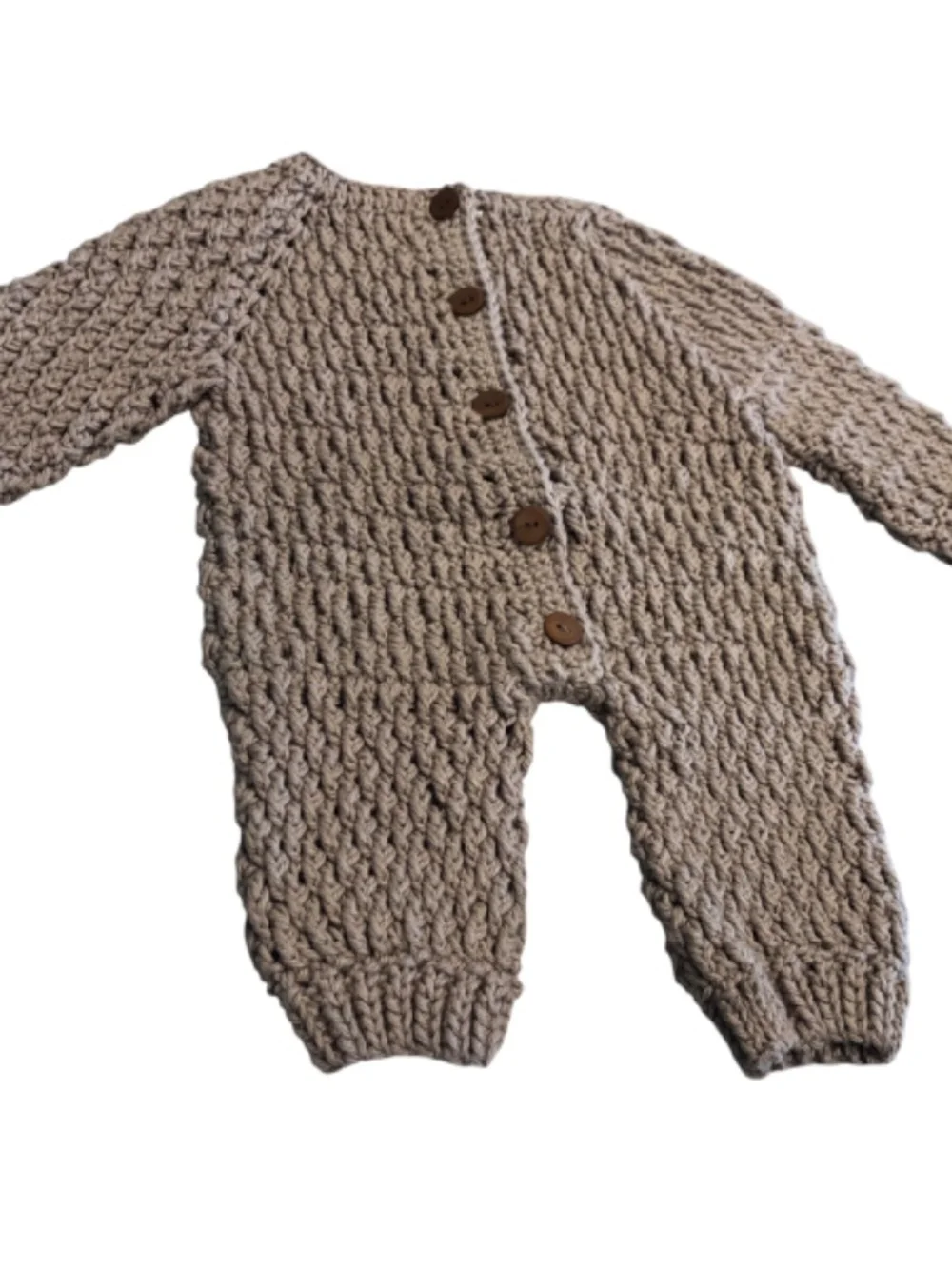 Handmade Baby Crochet Romper Gift Set with Beanie & Crochet Wooden Ring 6-9 Mos.